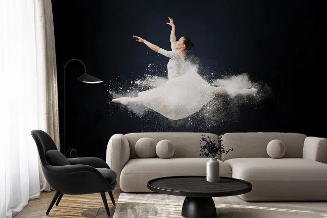 Fototapeta: Kobieta w białej sukience w szpagacie