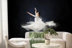 Fototapeta: Kobieta w białej sukience w szpagacie