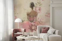 Fototapeta: Kobieta w różowej sukience wśród kwiatów