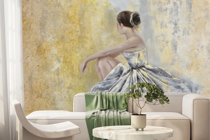 Fototapeta: Kobieta w sukience baletowej ze złoty zdobieniem