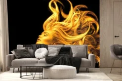 Fototapeta: Kobieta w złotawych kolorach na czarnym tle