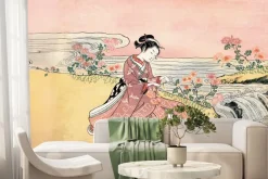 Fototapeta: Kobieta wśród kwiatów w japońskim stylu