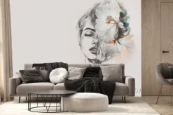 Fototapeta: Kobieta z akwarelowym kwiatem