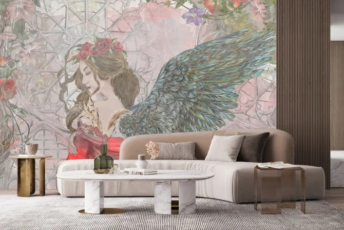 Fototapeta: Kobieta ze skrzydłami anioła w stylu gotyckim