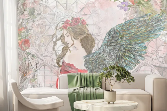 Fototapeta: Kobieta ze skrzydłami anioła w stylu gotyckim