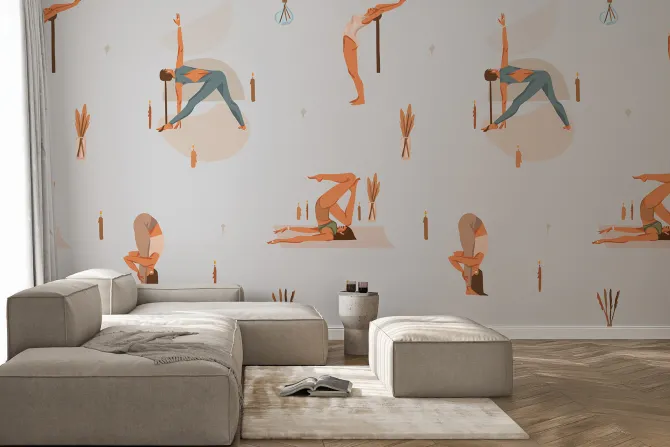 Fototapeta: Kobiety trenujące jogę wśród świec