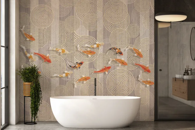 Fototapeta: Koi na tle geometrycznych kształtów nowoczesna kompozycja