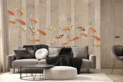 Fototapeta: Koi na tle geometrycznych kształtów nowoczesna kompozycja