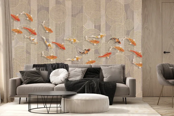 Fototapeta: Koi na tle geometrycznych kształtów nowoczesna kompozycja