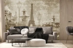 Fototapeta: Kolaż z zabytkami francji w stylu retro