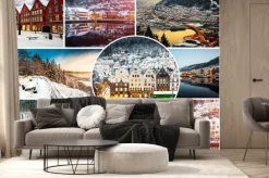 Fototapeta: Kolaż zima i atrakcje w bergen