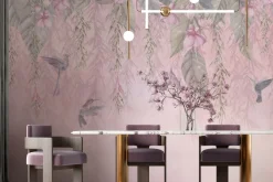 Fototapeta: Kolibry wśród liści i pastelowych kwiatów