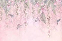 Fototapeta: Kolibry wśród liści i pastelowych kwiatów