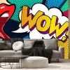 Fototapeta: Kolorowa grafika pop art z ustami i napisem wow
