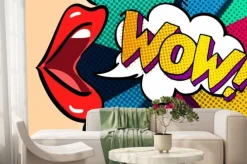Fototapeta: Kolorowa grafika pop art z ustami i napisem wow