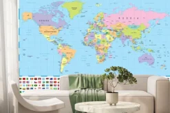 Fototapeta: Kolorowa mapa świata z flagami państw