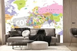 Fototapeta: Kolorowa mapa świata - granice, kraje i miasta - ilustracja