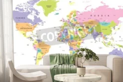 Fototapeta: Kolorowa mapa świata - granice, kraje i miasta - ilustracja