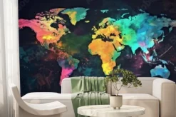 Fototapeta: Kolorowa mapa świata na granatowym tle