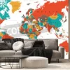 Fototapeta: Kolorowa mapa polityczna świata w czerwonym niebieskim żółtym