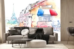 Fototapeta: Kolorowa paryska uliczka malowana akwarelą