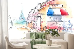 Fototapeta: Kolorowa paryska uliczka malowana akwarelą