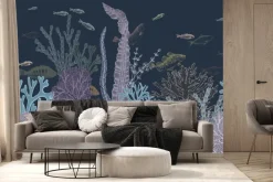 Fototapeta: Kolorowa rafa koralowa z rybami w minimalistycznym stylu