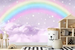 Fototapeta: Kolorowa tęcza w różowych chmurach