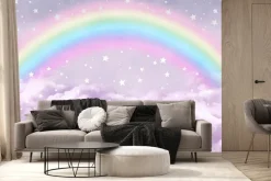 Fototapeta: Kolorowa tęcza w różowych chmurach