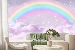 Fototapeta: Kolorowa tęcza w różowych chmurach