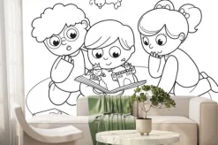 Fototapeta: Kolorowanie ilustracji przyjaciół czyta książkę pop-up razem.