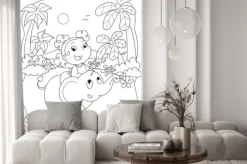 Fototapeta: Kolorowanie ilustracji dziewczyna jedzie na słonia