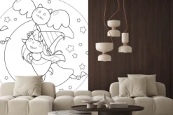 Fototapeta: Kolorowanki halloween latającą czarownicę z balonu w moolight