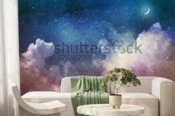 Fototapeta: Kolorowe chmury i nocne niebo z księżycem