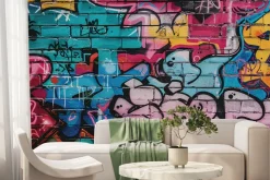 Fototapeta: Kolorowe graffiti na ceglanej ścianie