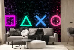 Fototapeta: Kolorowe ikony gier w stylu neon na czarnym tle