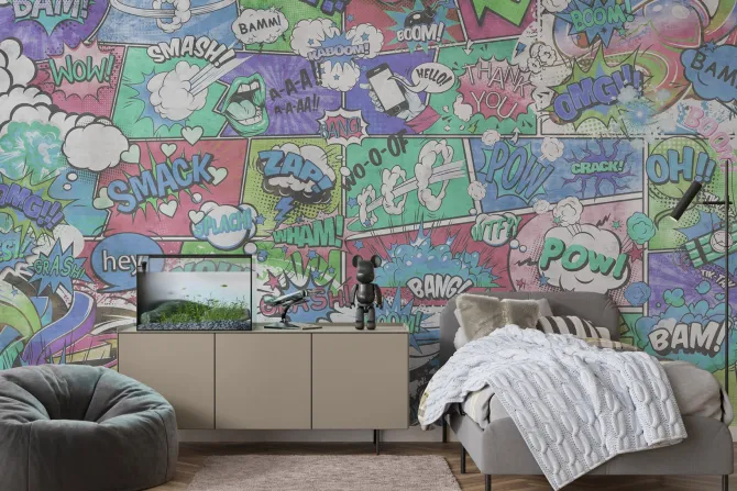 Fototapeta: Kolorowe komiksowe dymki z napisami młodzieżowy design