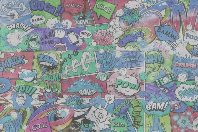 Fototapeta: Kolorowe komiksowe dymki z napisami młodzieżowy design