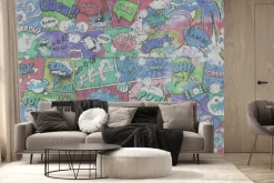 Fototapeta: Kolorowe komiksowe dymki z napisami młodzieżowy design