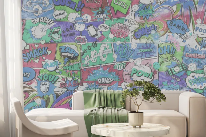 Fototapeta: Kolorowe komiksowe dymki z napisami młodzieżowy design