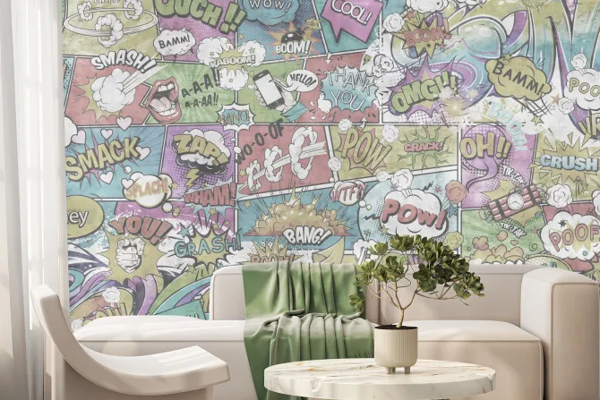 Fototapeta: Kolorowe komiksowe dymki z napisami młodzieżowy design