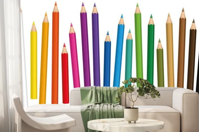 Fototapeta: Kolorowe kredki na białym tle