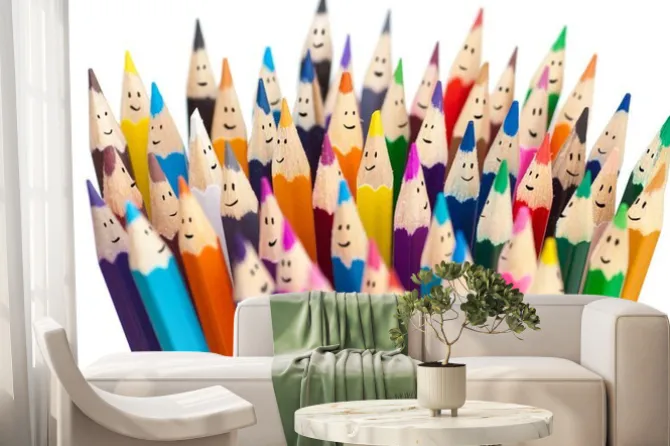 Fototapeta: Kolorowe kredki z uśmiechniętymi buziami