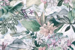 Fototapeta: Kolorowe kwiaty z tropikalnymi liśćmi