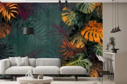 Fototapeta: Kolorowe liście monstery na zielonym tle