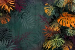 Fototapeta: Kolorowe liście monstery na zielonym tle