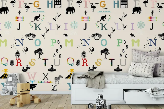 Fototapeta: Kolorowe litery alfabetu z ikonami natury