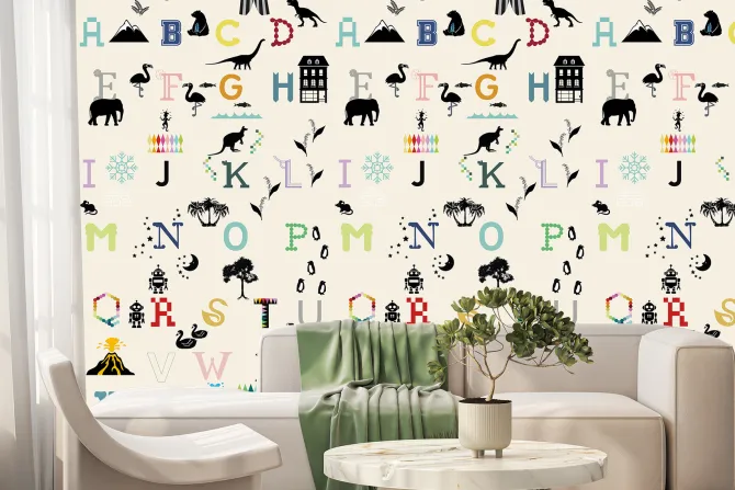 Fototapeta: Kolorowe litery alfabetu z ikonami natury
