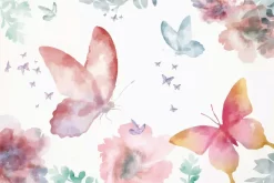 Fototapeta: Kolorowe motyle i kwiaty w stylu akwareli na białym tle delikatny