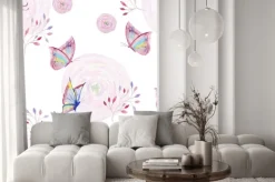 Fototapeta: Kolorowe motyle i abstrakcyjne kwiaty ilustracja